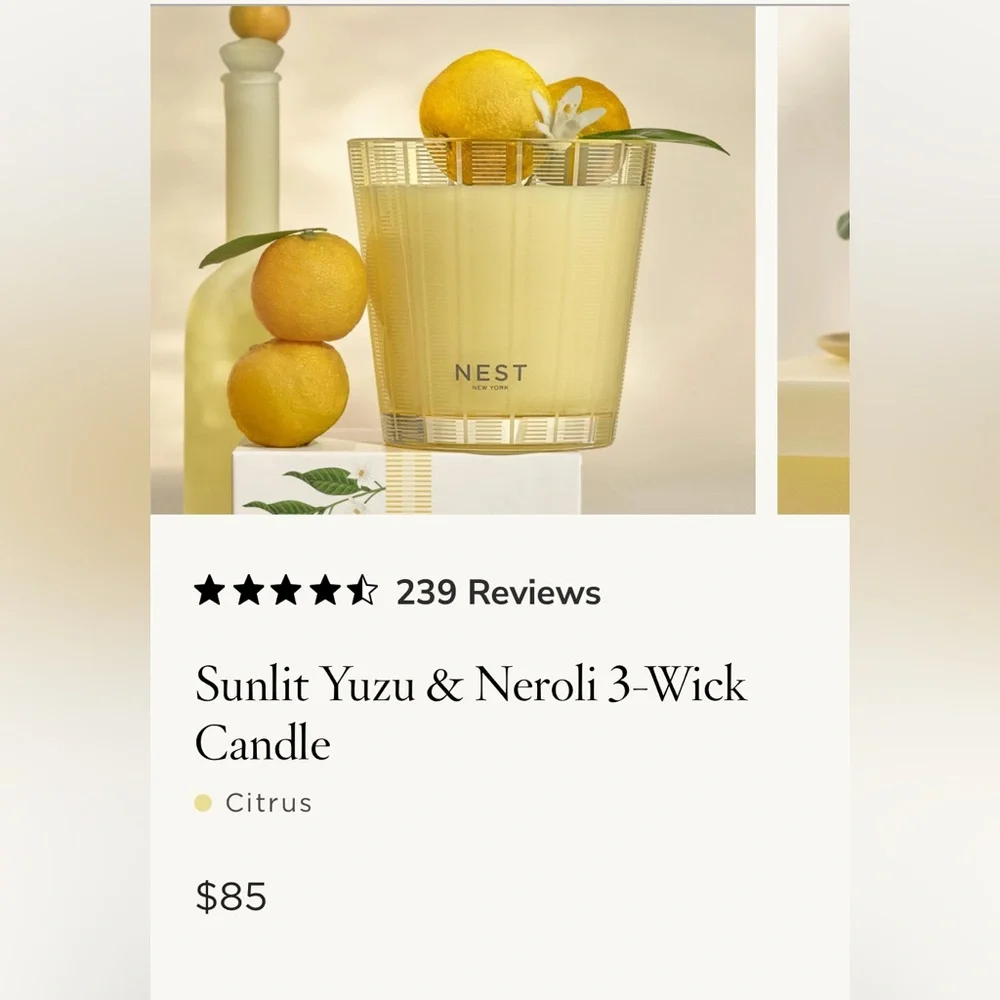 Nest Sunlit Yuzu & Neroli Three-Wick Candle, BRAND NEW - Picture 4 of 8